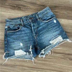 We The Free Blue High Waist Button Fly Denim Shorts Women 28